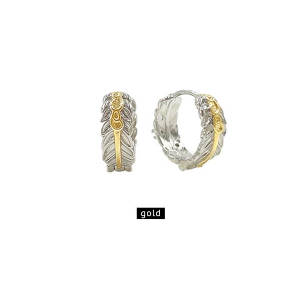 14K GOLD WHITE GOLD DIPPED FEATHER HUGGIE EARRINGS