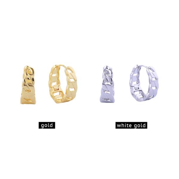 14K GOLD WHITE GOLD DIPPED BOLD CHAIN HOOP HUGGIE EARRINGS