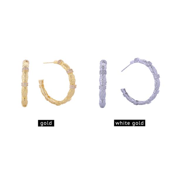 14K GOLD WHITE GOLD DIPPED MUSE PAVE CZ HOOP POST EARRINGS