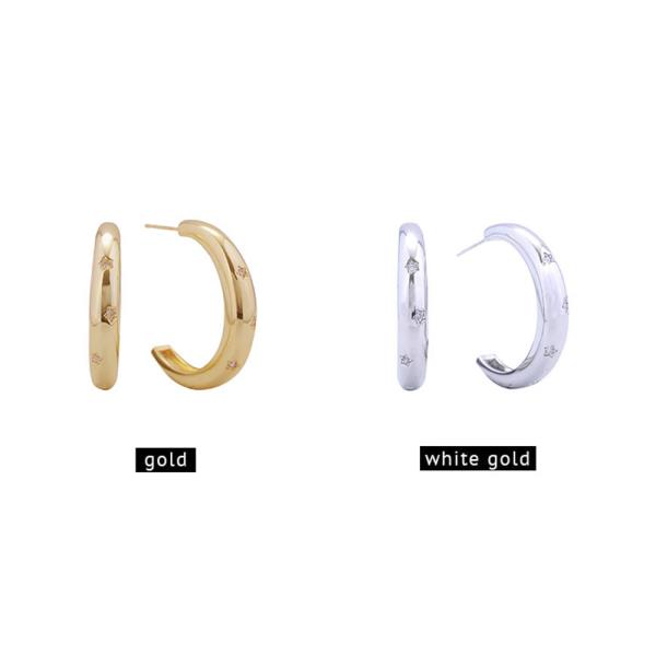 14K GOLD WHITE GOLD DIPPED PAVE STAR CZ HOOP POST EARRINGS