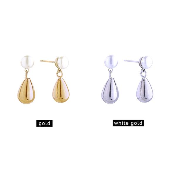14K GOLD/WHITE GOLD DIPPED TEARDROP PEARL POST EARRINGS