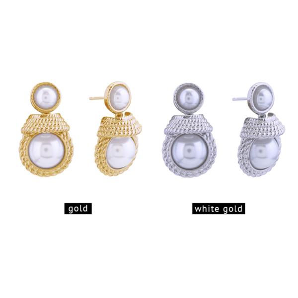 14K GOLD WHITE GOLD DIPPED PRINCESS DOUBLE PEARL POST EARRINGS