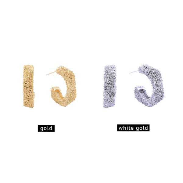 14K GOLD WHITE GOLD GRAIN TEXTURE POST EARRINGS