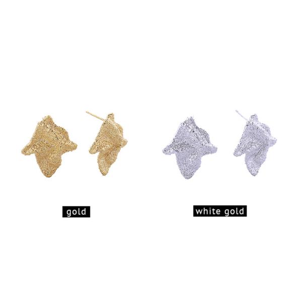 14K GOLD WHITE GOLD GRAIN TEXTURE CRINKLE POST EARRINGS