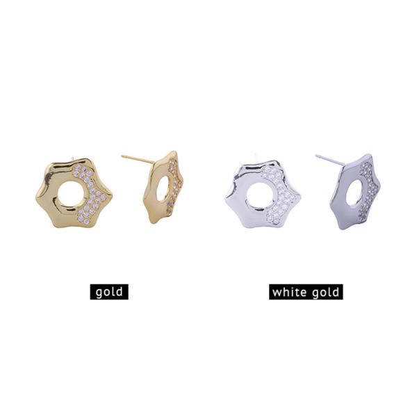 14K GOLD WHITE GOLD DIPPED OCTAGON PAVE CZ POST EARRINGS