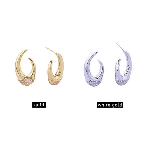14K GOLD WHITE GOLD DIPPED BAISED PAVE CZ HOOP POST EARRINGS
