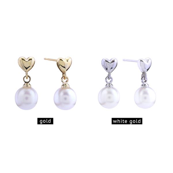 14K GOLD/WHITE GOLD DIPPED PEARLY HEART POST EARRINGS