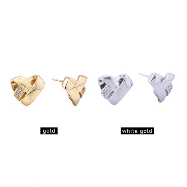 14K GOLD WHITE GOLD DIPPED BROKEN HEART PAVE CZ POST EARRING