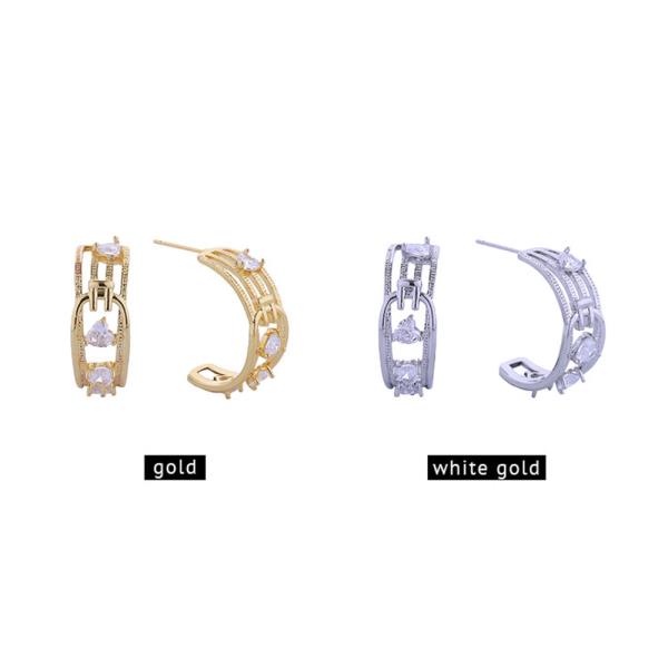 14K GOLD WHITE GOLD DIPPED FUSION HOOP PAVE CZ POST EARRINGS