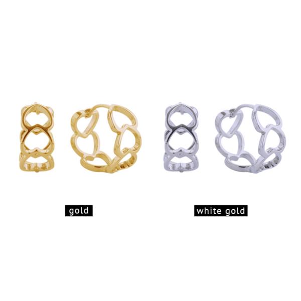 14K GOLD/WHITE GOLD DIPPED LINK HEARTS HUGGIE EARRINGS