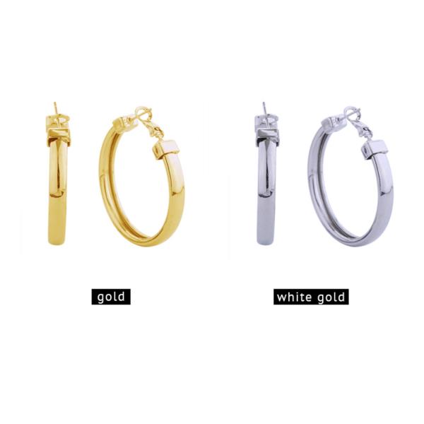 14K GOLD/WHITE GOLD DIPPED SLEEK HOOP PINCATCH EARRINGS