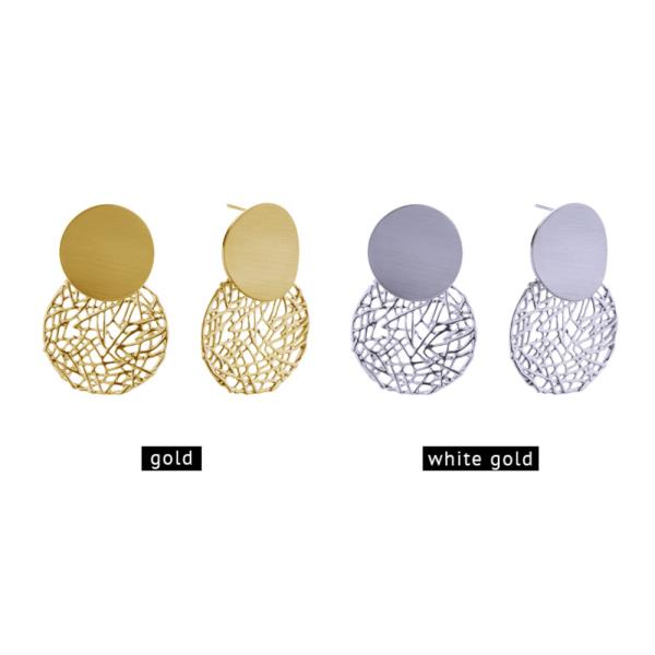 14K GOLD/WHITE GOLD DIPPED HOLLOW OUT BUTTON POST EARRING