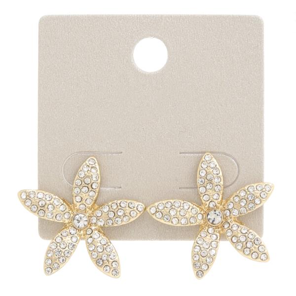RHINESTONE FLOWER METAL EARRING