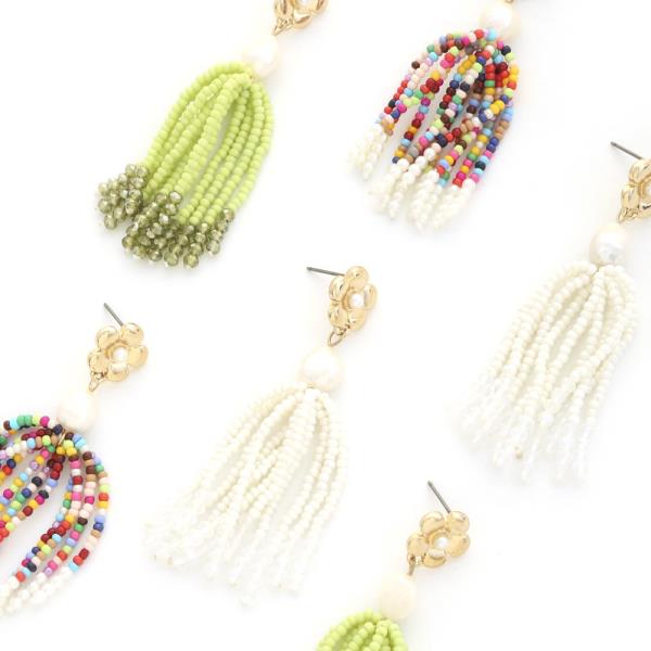 FLOWER SEED BEAD STRAND DANGLE EARRING
