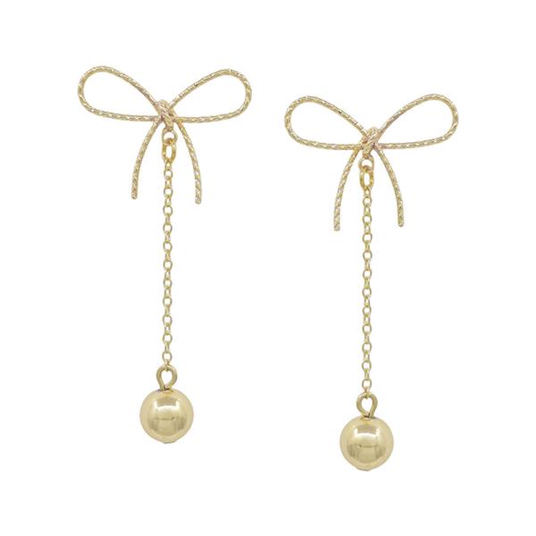 METAL RIBBON BALL DANGLE EARRING