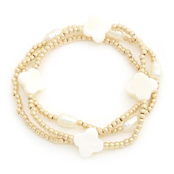 METAL BALL BEAD CLOVER STRETCH BRACELT