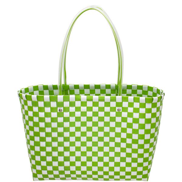 CHECKER DESIGN COLOR TONE WOVEN BASKET TOTE BAG