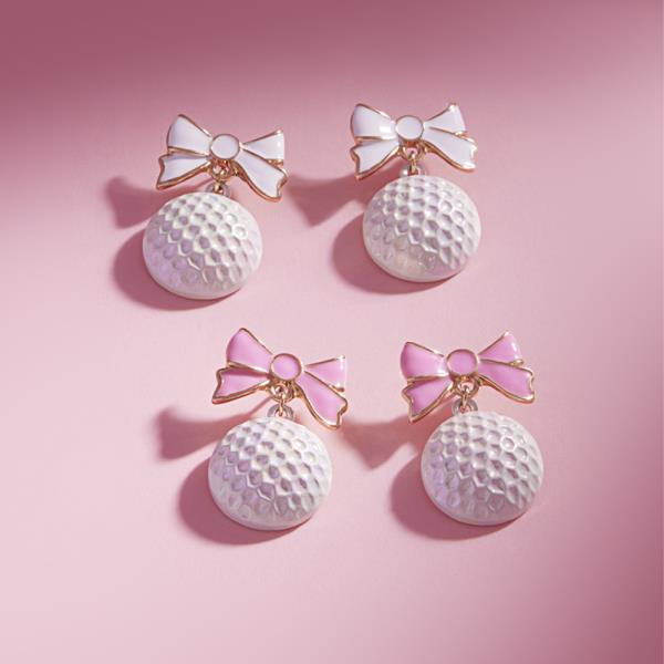 SPORT BALL SHAPED COLOR COATING WITH ENAMEL BOW EARRINGS