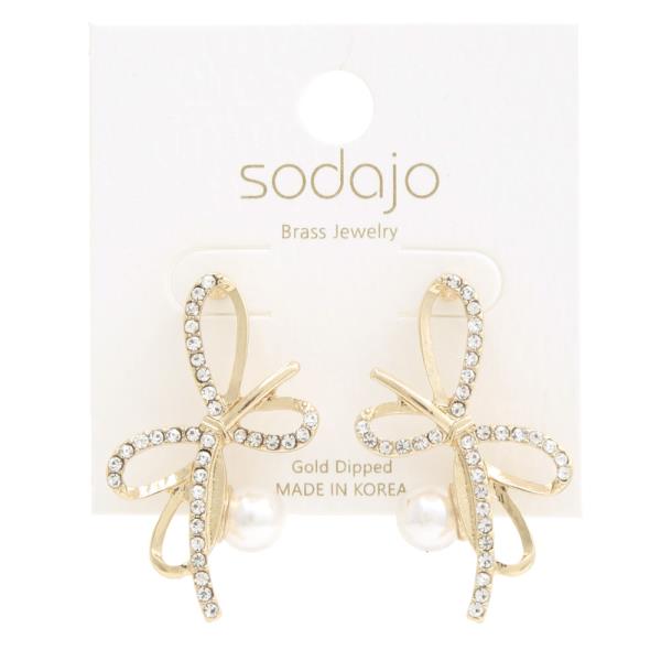 SODAJO DOUBLE BOW PEARL BEAD GOLD DIPPED EARRING