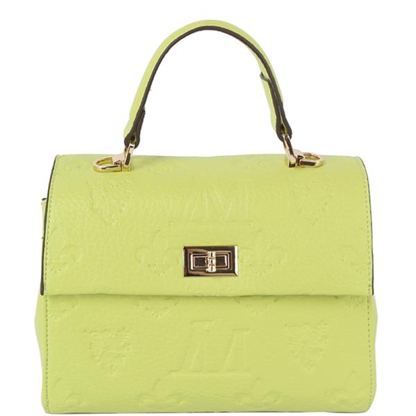 FASHION TWIST LOCK MONOGRAM DESIGN TEXTURE HANDLE SATCHEL BAG