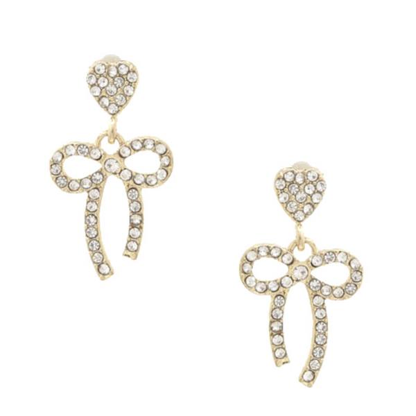 HEART SHAPE BOW RHINESTONE METAL EARRING