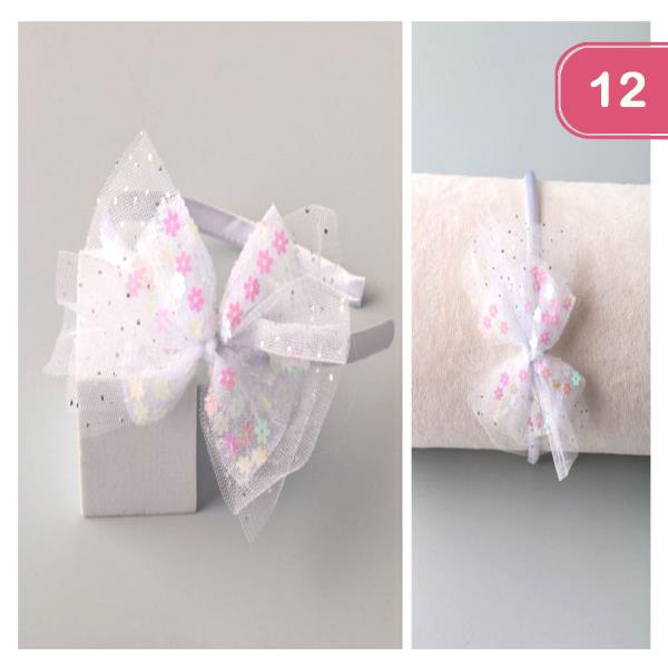 FLOWER SEQUIN TULE BOW HEADBAND (12 UNITS)