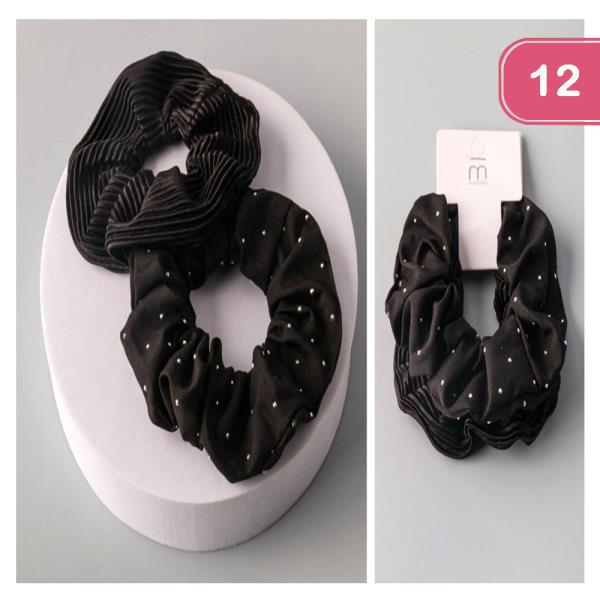 STUDDED PLEATED SCRUNCHIE PAIR (12 UNITS)