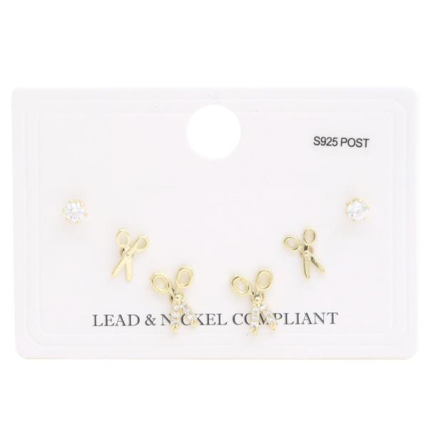 RHINESTONE SCISSORS ASSORTED STUD 925 POST EARRING