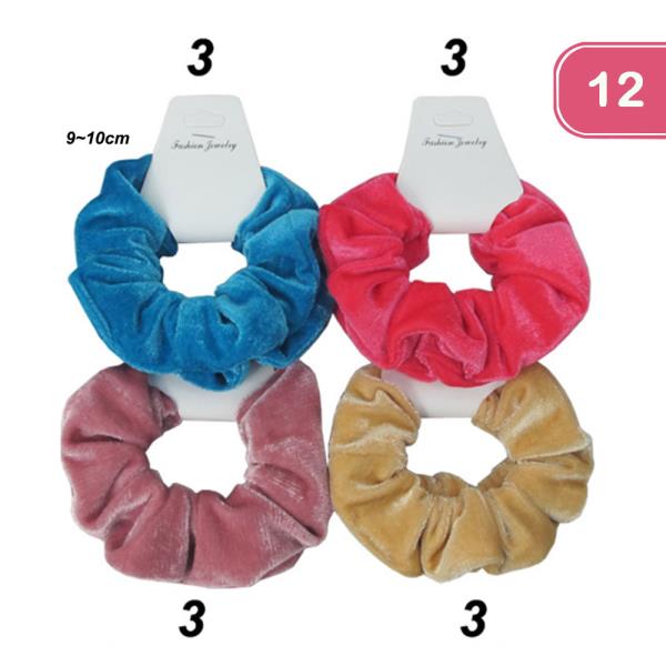 VELVET HAIR SCRUNCHIES (12 UNITS)