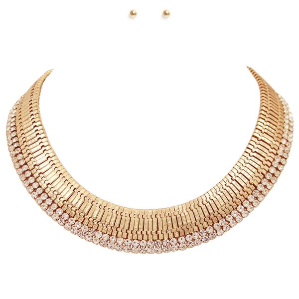 METAL RHINESTONE NECKLACE EARRING SET