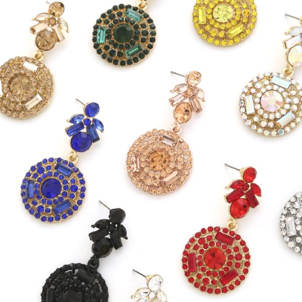ROUND RHINESTONE DANGLE EARRING