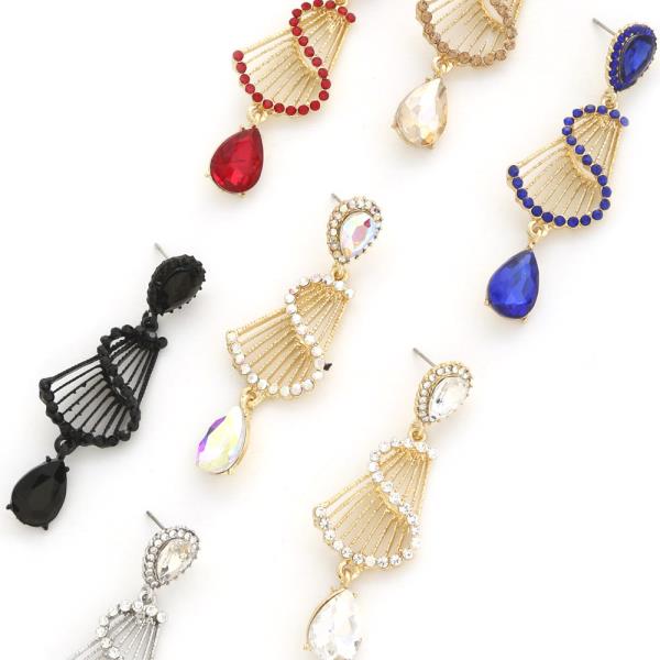 RHINESTONE SHELL STONE DANGLE EARRING