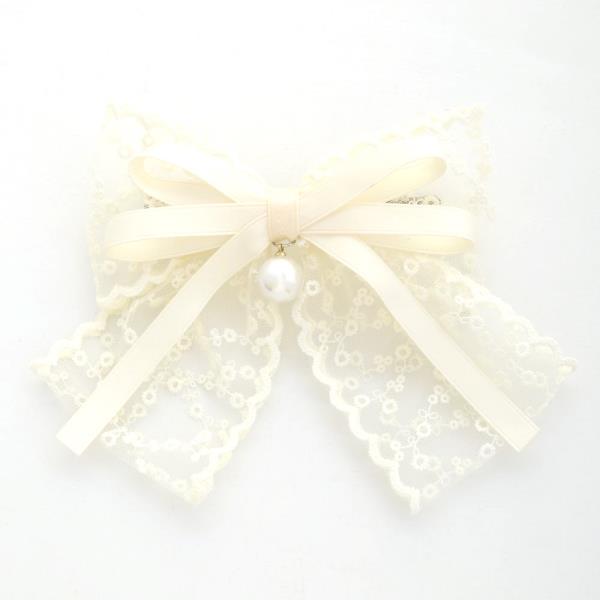 PEARL BEAD LACE RIBBON HAIR BOW CLIP