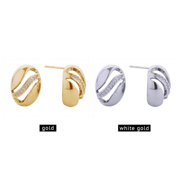 14K GOLD/WHITE GOLD DIPPED CUTOUT OVAL PAVE CZ POST EARRINGS