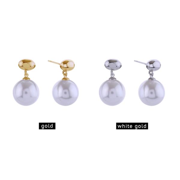 14K GOLD/WHITE GOLD DIPPED MINI BEAN PEARL DROP POST EARRINGS