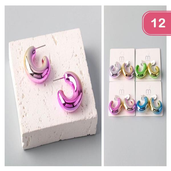 METALLIC OMBRE CARTOON HUGGIE EARRING (12 UNITS)