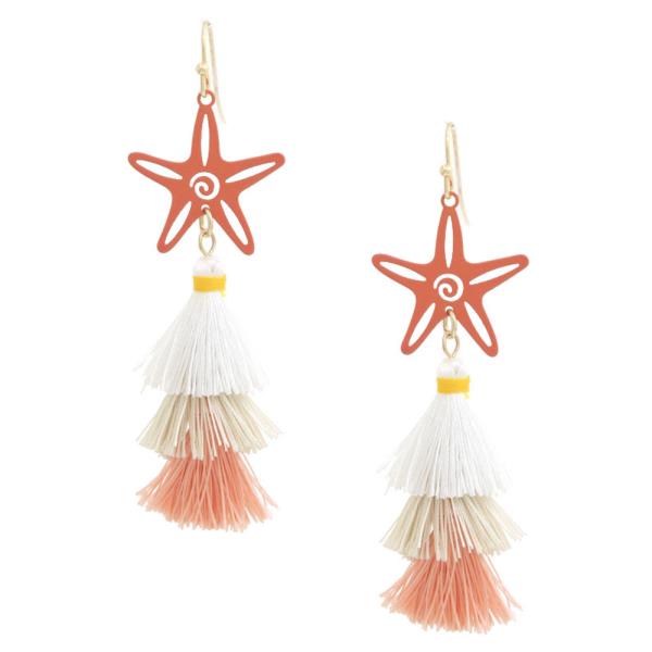 METAL STARFISH SEALIFE FISH HOOK TASSEL EARRING