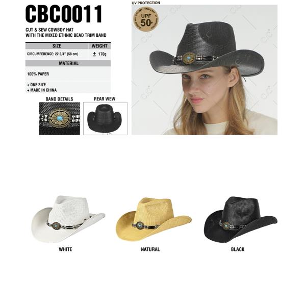CC CUT & SEW COWBOY HAT WITH THE MIXED ETHNIC BEAD TRIM BAND