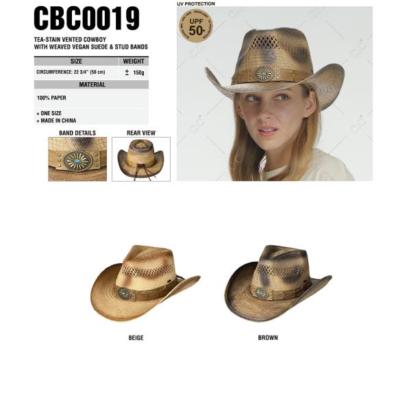 CC TEA-STAIN VENTED COWBOY WITH WEAVED VEGAN SUEDE & STUD BANDS