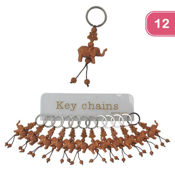 WOODEN ELEPHANT KEYCHAIN (12 UNITS)