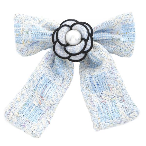 TWEED FLOWER RIBBON HAIR BOW PIN