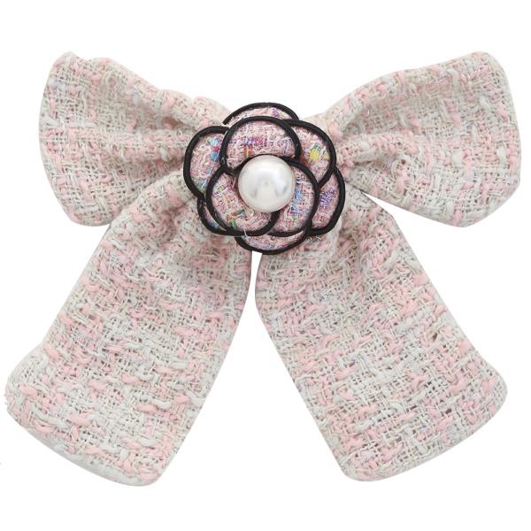 TWEED FLOWER RIBBON HAIR BOW PIN