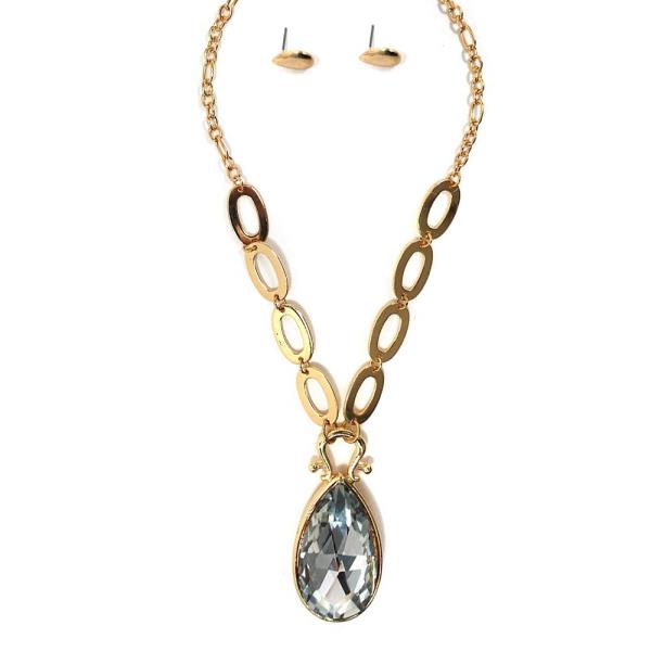 TEARDROP PENDANT OVAL LINK METAL NECKLACE
