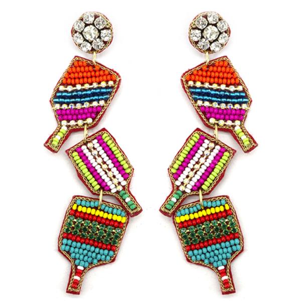 SEED BEAD PICKLEBALL DANGLE EARRING