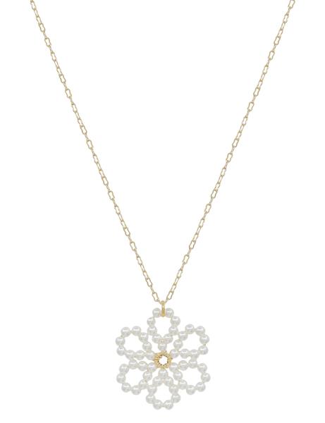 PEARL FLOWER BEADS PENDANT SHORT NECKLACE
