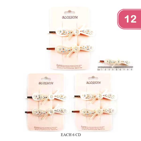 RIBBON BOW HAIR PIN SET (12 UNITS)