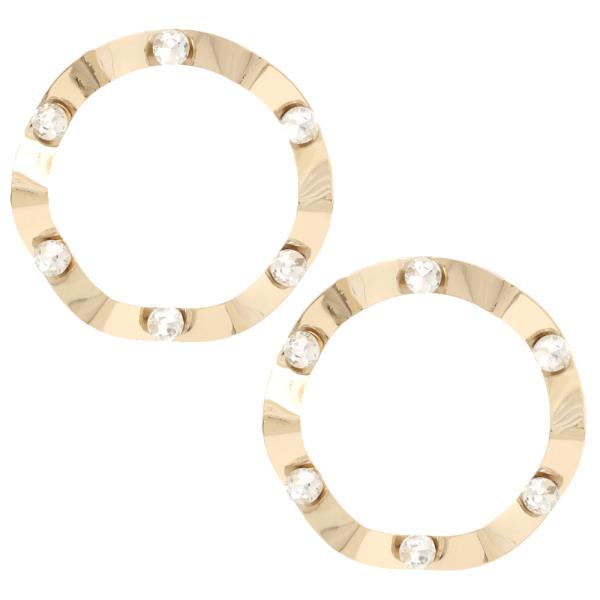 ROUND WAVY RHINESTONE METAL EARRING