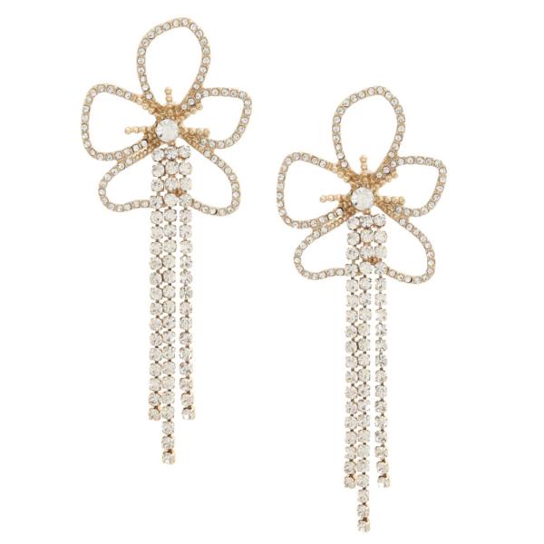 FLOWER RHINESTONE CHAIN DANGLE EARRING