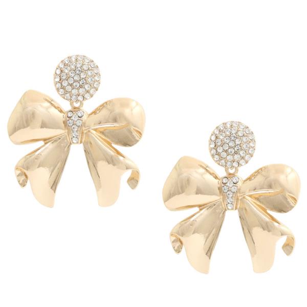 BOW RHINESTONE COIN METAL EARRING