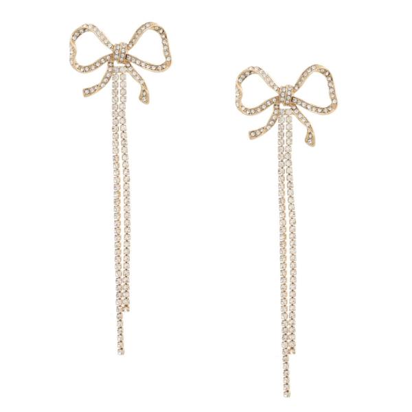BOW RHINESTONE DANGLE EARRING